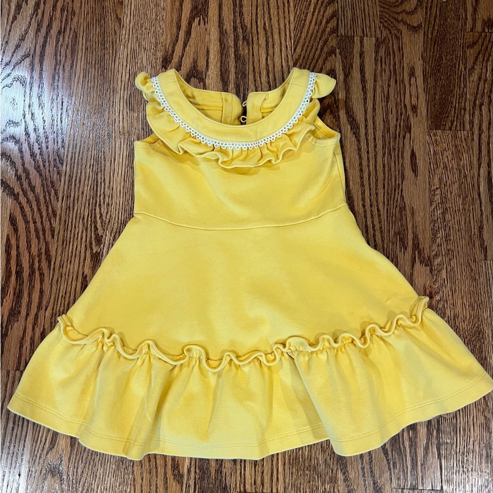 Janie and Jack Yellow Circle Trim Ruffle Ponte Dress